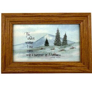 Vtg Ruth Joy Framed Watercolor Art The Coldest Winter Mark Twain Montana Quote